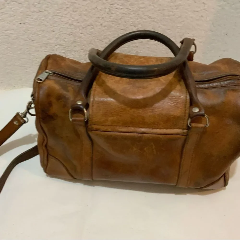 Vintage Navasota leather  satchel Bag brown strap front buckle